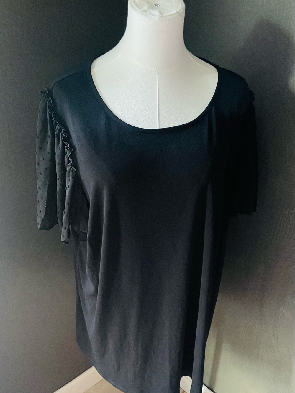 Adrianna Papell Black Swiss Dot Sheer Sleeve Blouse Top Womens Plus Size 2X